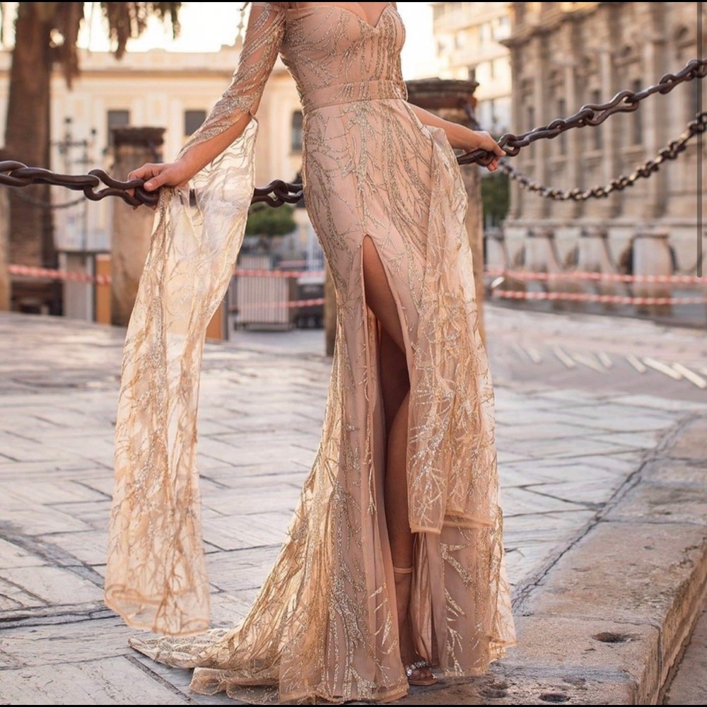 alamour the label gold dress Prisilla Rose Gold Sequin Rose Gold Gown – Alamour The Label main image 1